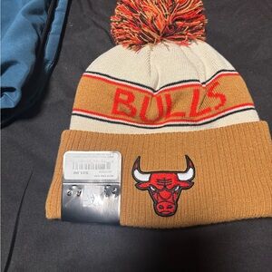 New Era Bulls Knit Hat with Pom - Cream, Red, Tan